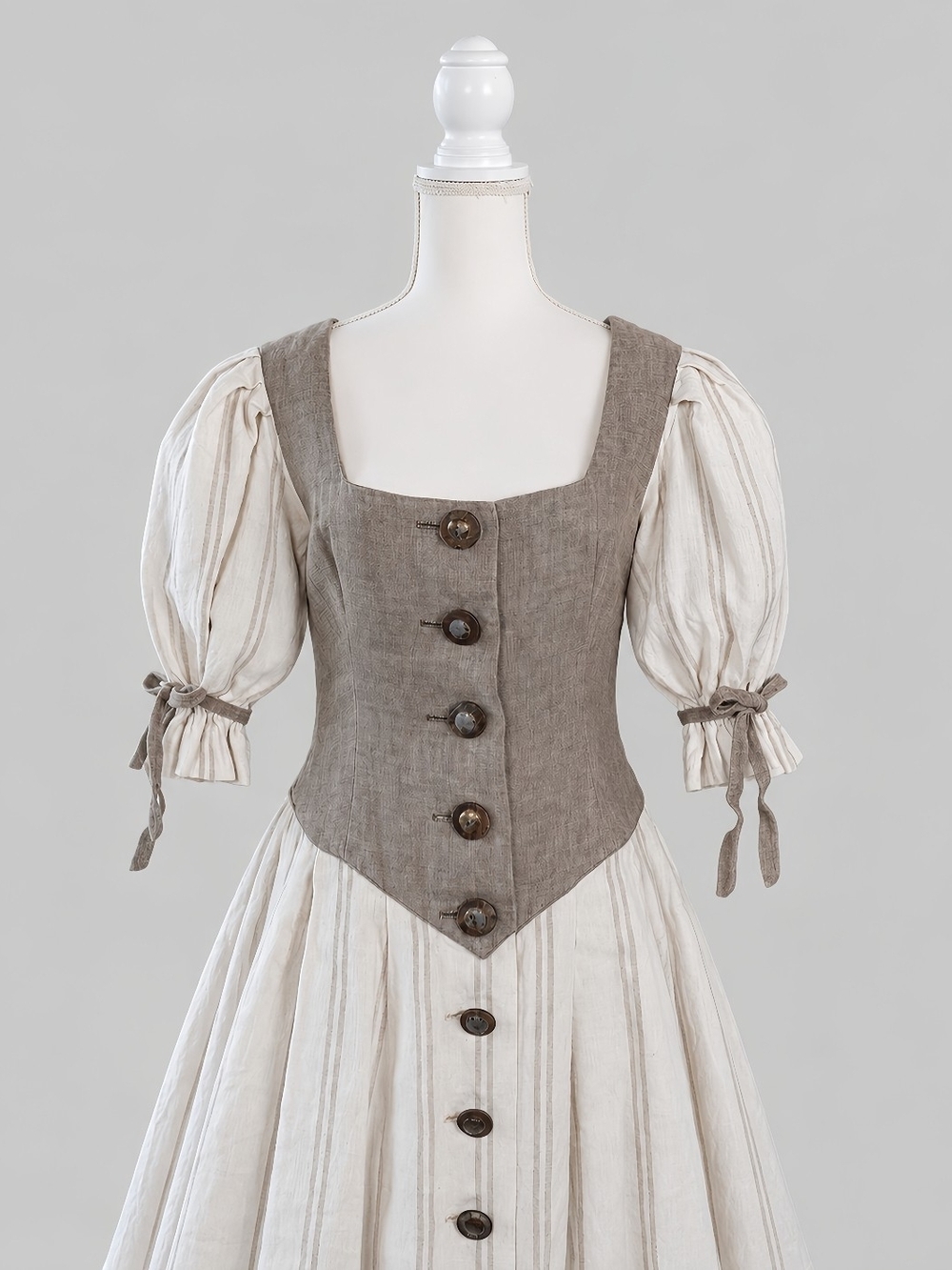 Vintage Bodice Dress with Ivory Striped Skirt, Cottagecore, Renaissance, Whimsy
